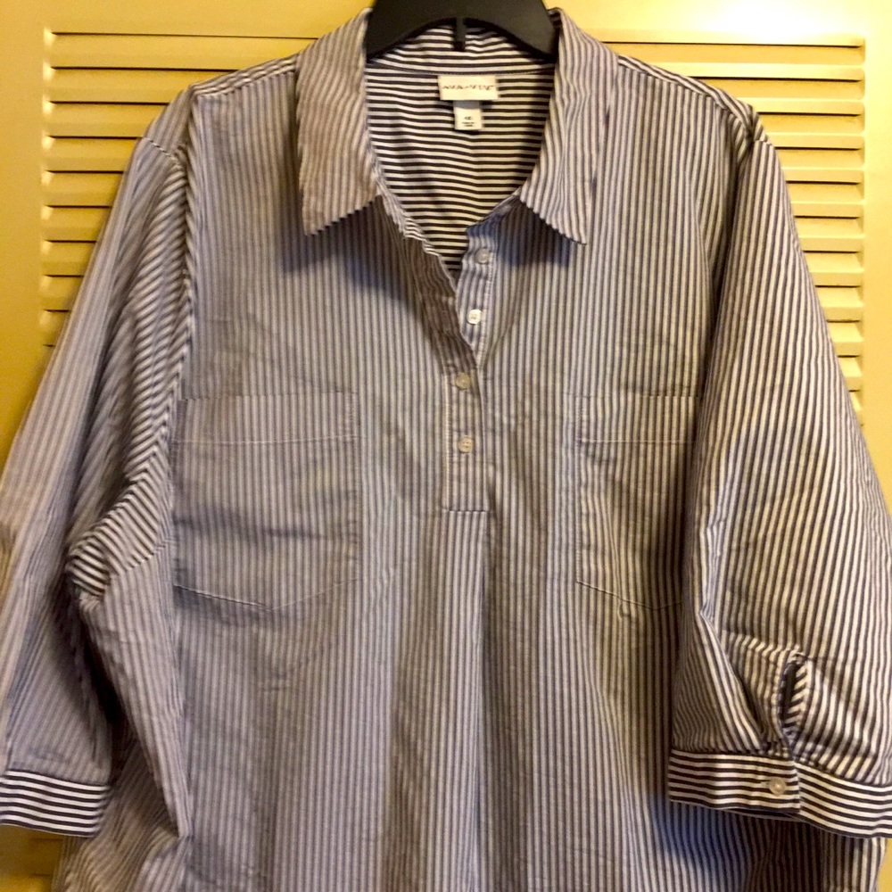 Ava & Viv 4X Blue Stripe Pullover Blouse